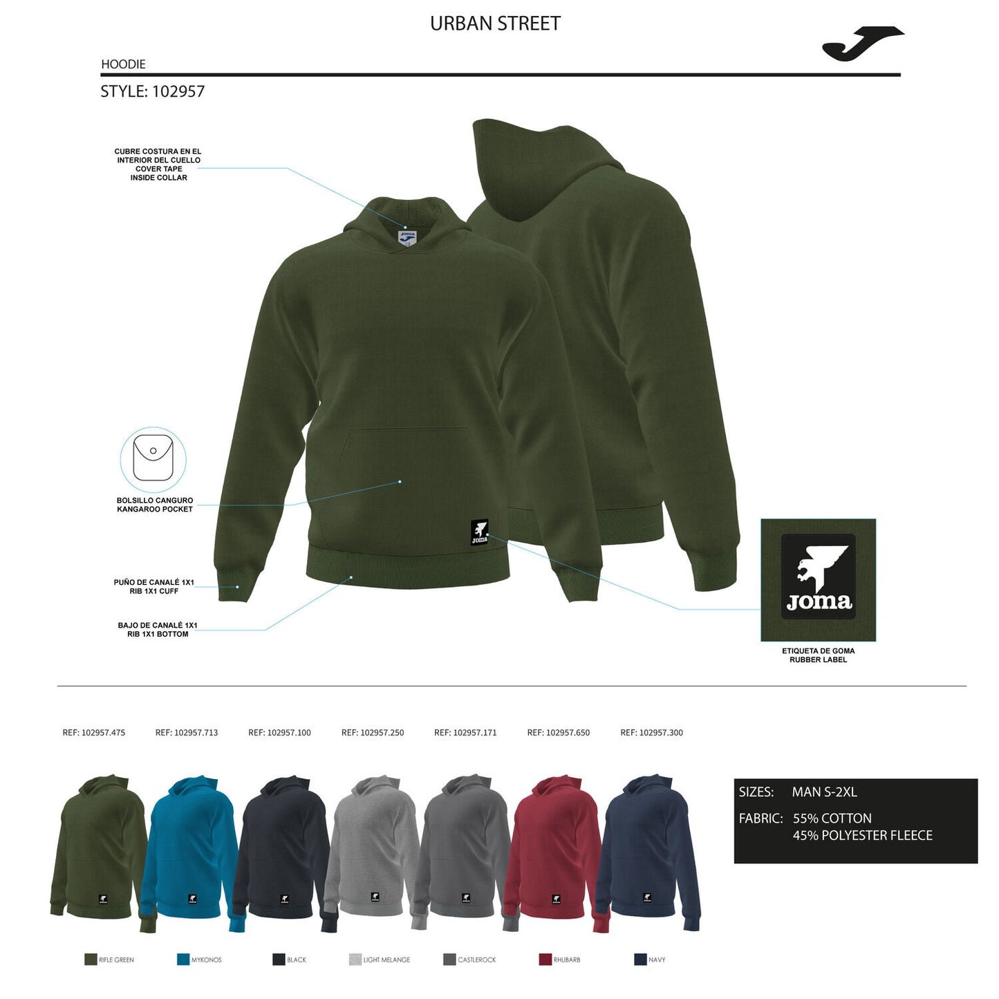 JOMA HOODED SWEATER MAN URBAN STREET MELANGE GRAY